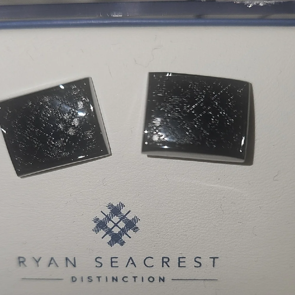 Ryan Seacrest Distinction NWT Polished Silver Square Dk. Grey/Black Cufflinks